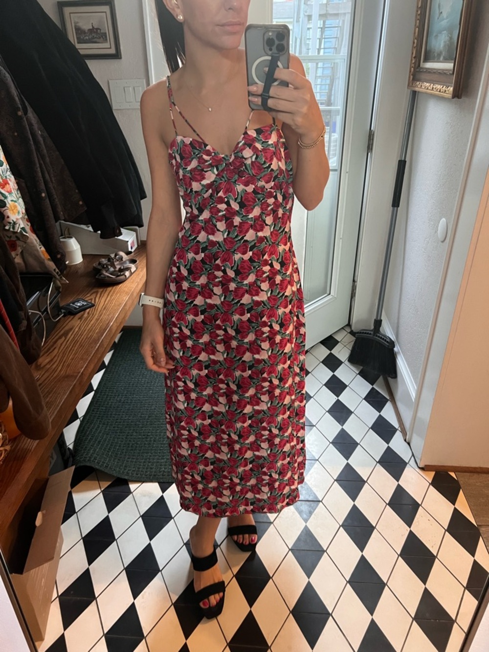 Fashion Union Red Floral Tie-Strap Top with Green Accents